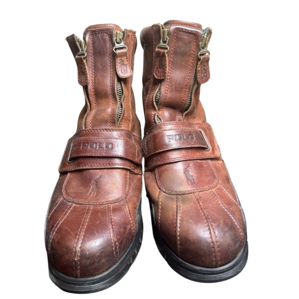 Polo Ralph Lauren Conquest HI III Burgundy Dual Zip Leather Boots, Size 11 D